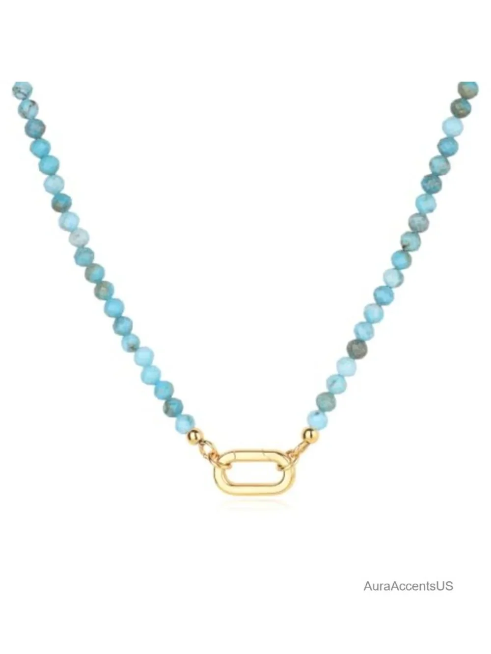 4mm Faceted Gemstone Beaded Necklace Gold-Plated Oval Clasp Spring Clasp